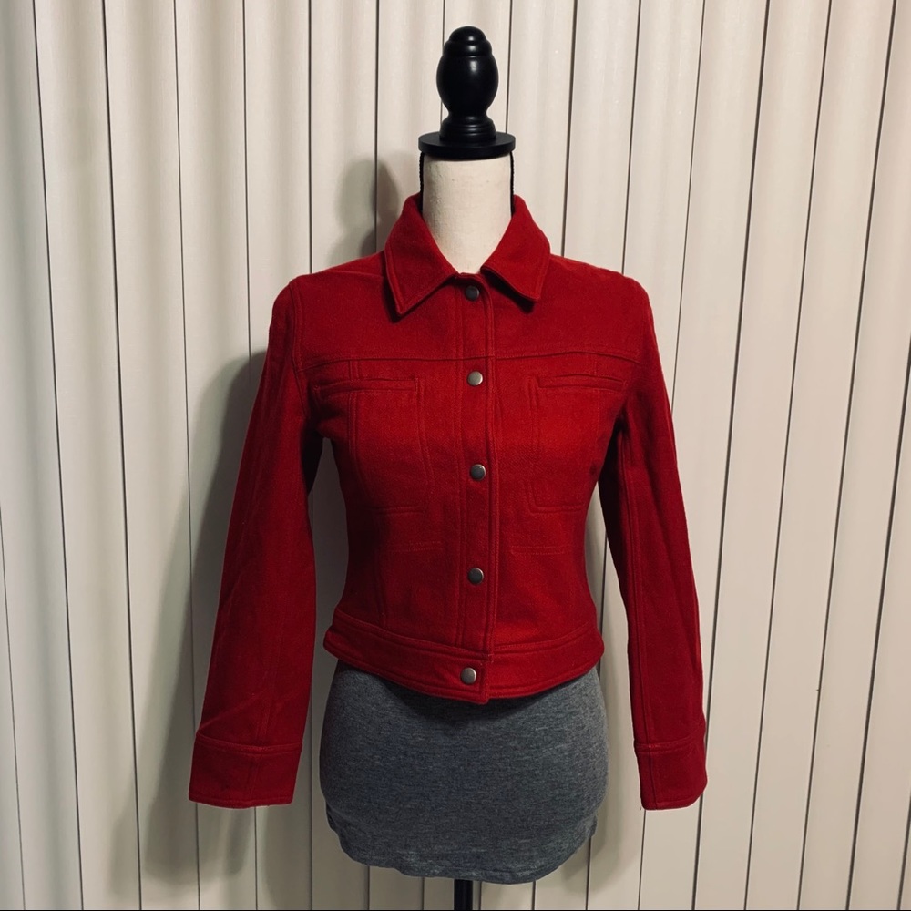 Express Red Collared Snap Button Wool Jacket - Picture 14 of 14